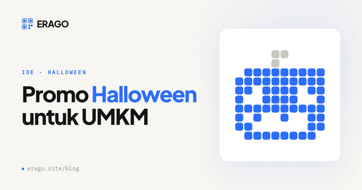 QR code Halloween oranye dan hitam di samping labu
